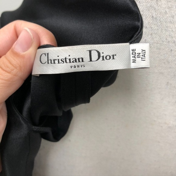 Christian Dior Silk Tie Neck Blouse Top Womens 12 Black Old Money Designer - Picture 11 of 13
